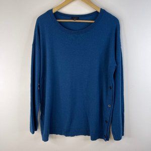 TALBOTS Women Blue Pull Over Wool Blend Tunic Top Knit Sweater Size L